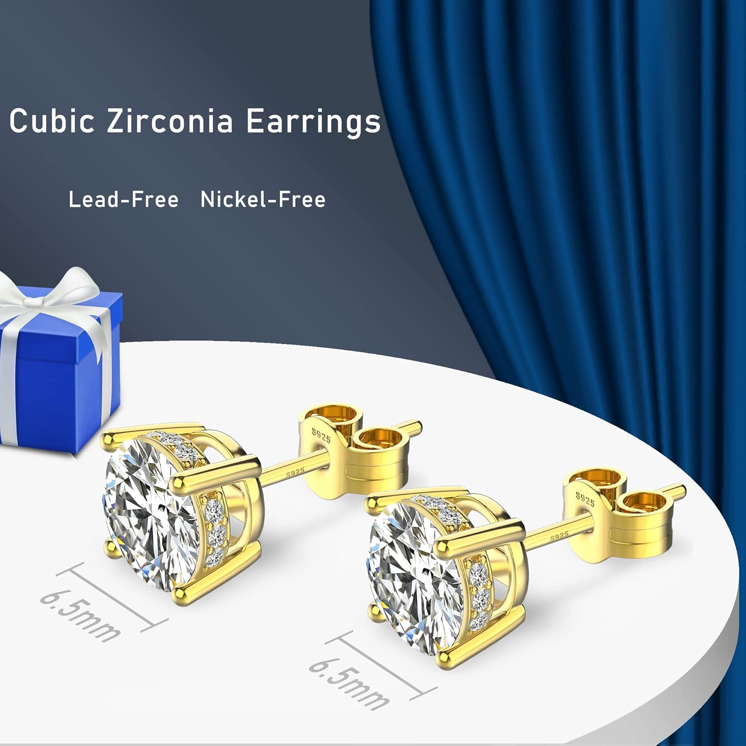 18K White Gold Plated Round Cubic Zirconia Simulated Diamond Stud Earrings Solid Sterling Silver Post Sparkly CZ Studs Earrings for Women Men - Image 5