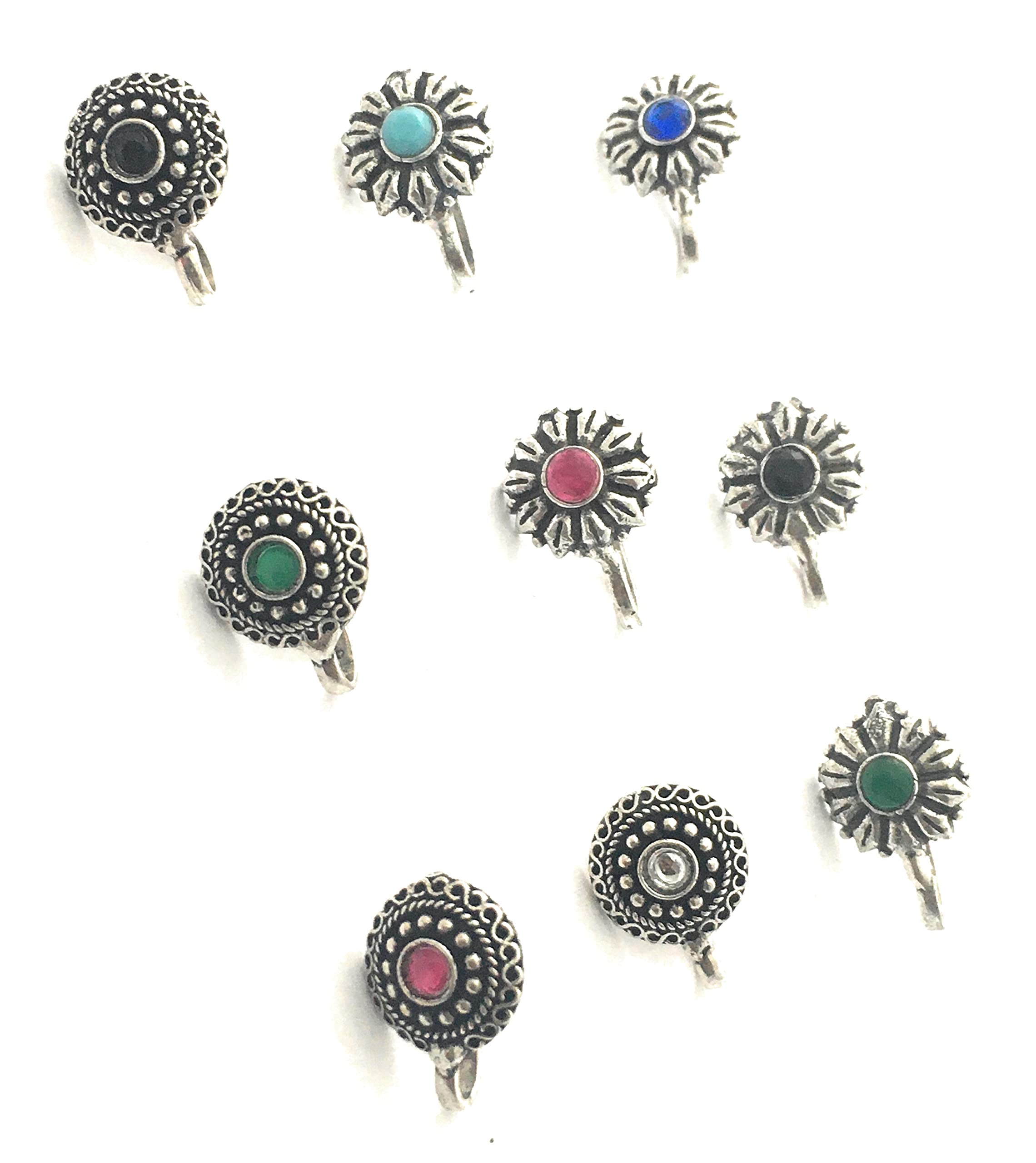Oxidized German Silver Nosepins Combo for Women and Girls-image-44