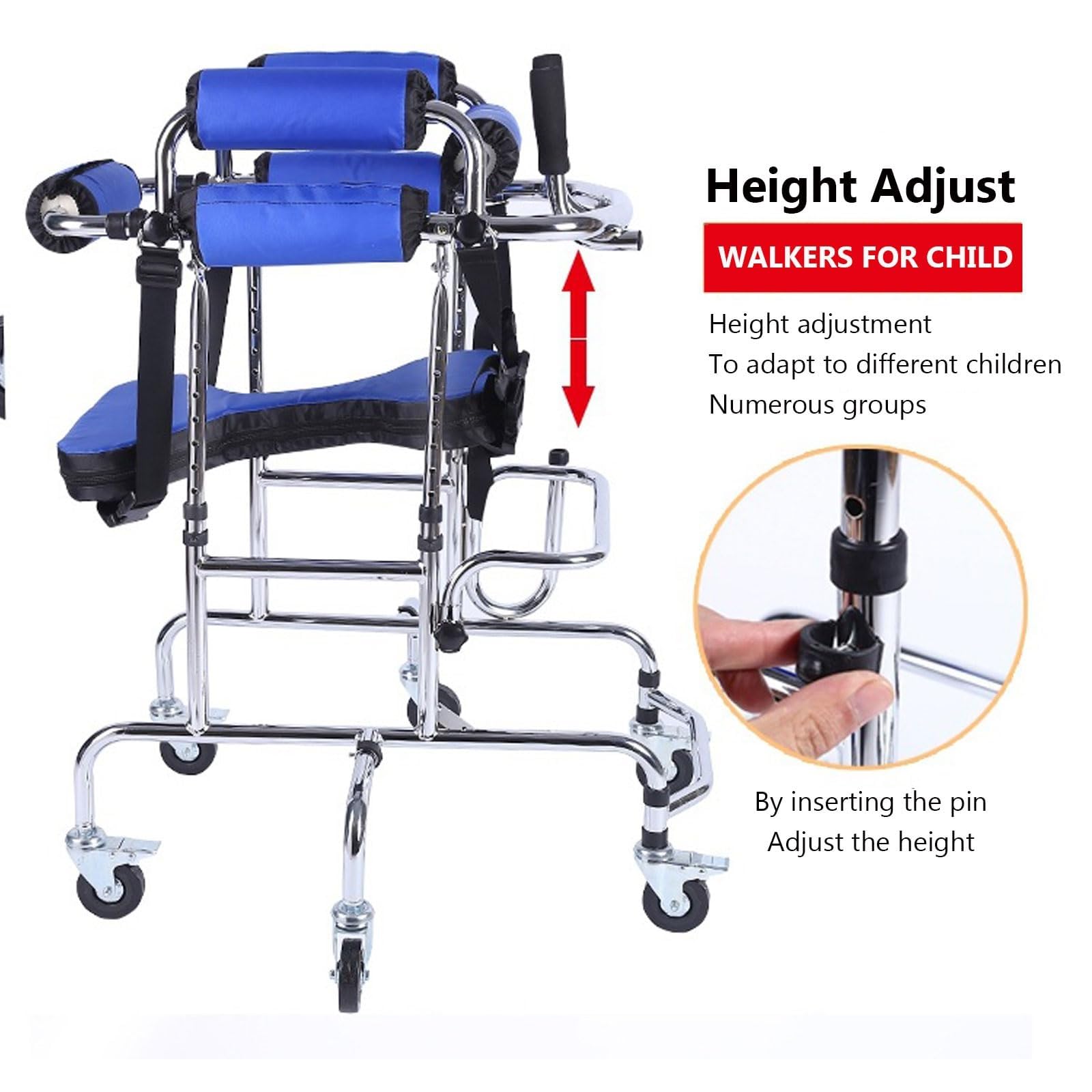 X&Z-XAOY Rollator Leggero Regolabile per Disabili Camminatore A Ruote Portatile Cornice A Piedi Portapiedi in Alluminio Verticale (90-130cm)