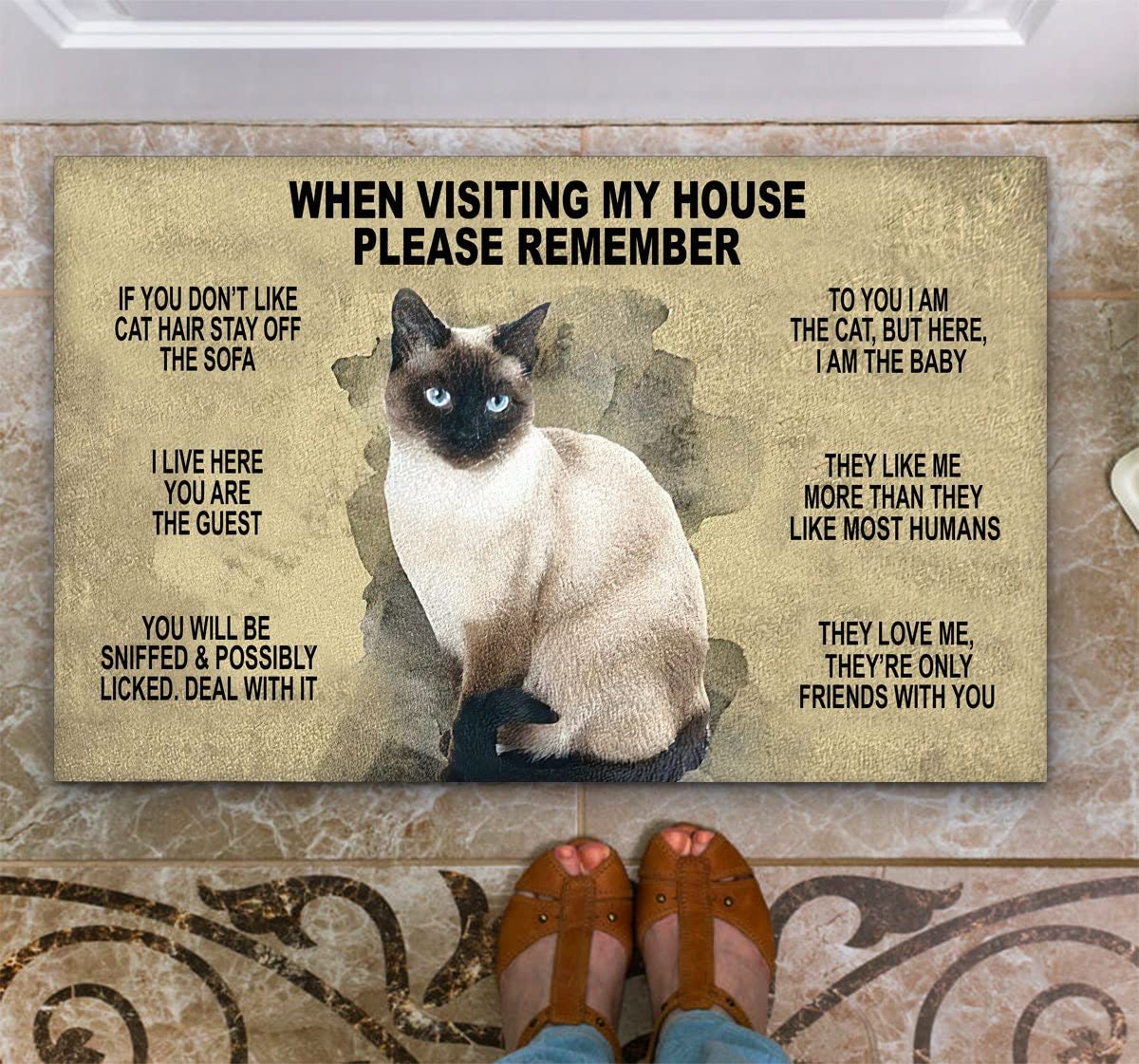Bioputty Siamese Cat When Visiting My House Doormat, Indoor Outdoor No Slip Mat, Funny Doormat, Housewarming Gifts Funny Doormat,Housewarming Gifts Welcome Mat 24x16inch