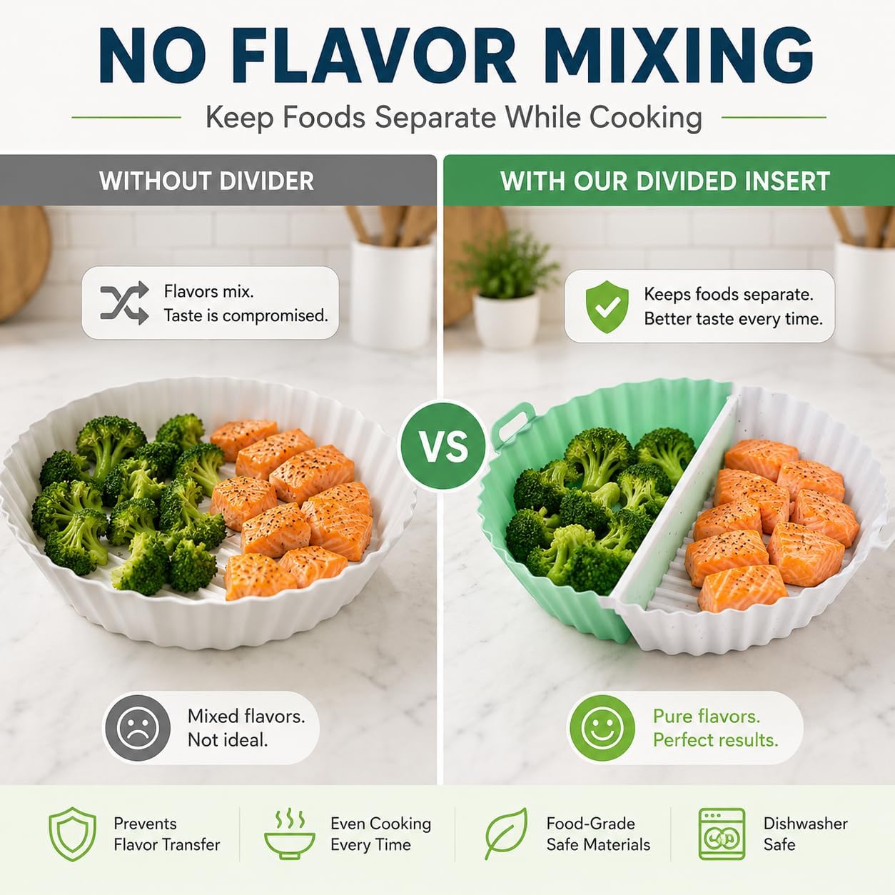 2-in-1 Silicone Steamer Sling & Divided Pot-in-Pot Insert Set for Instant Pot 6/8 Qt, Anti-Scald Pressure Cooker Lifter with 2-Chamber Steamer Basket, BPA-Free, Mint Blue