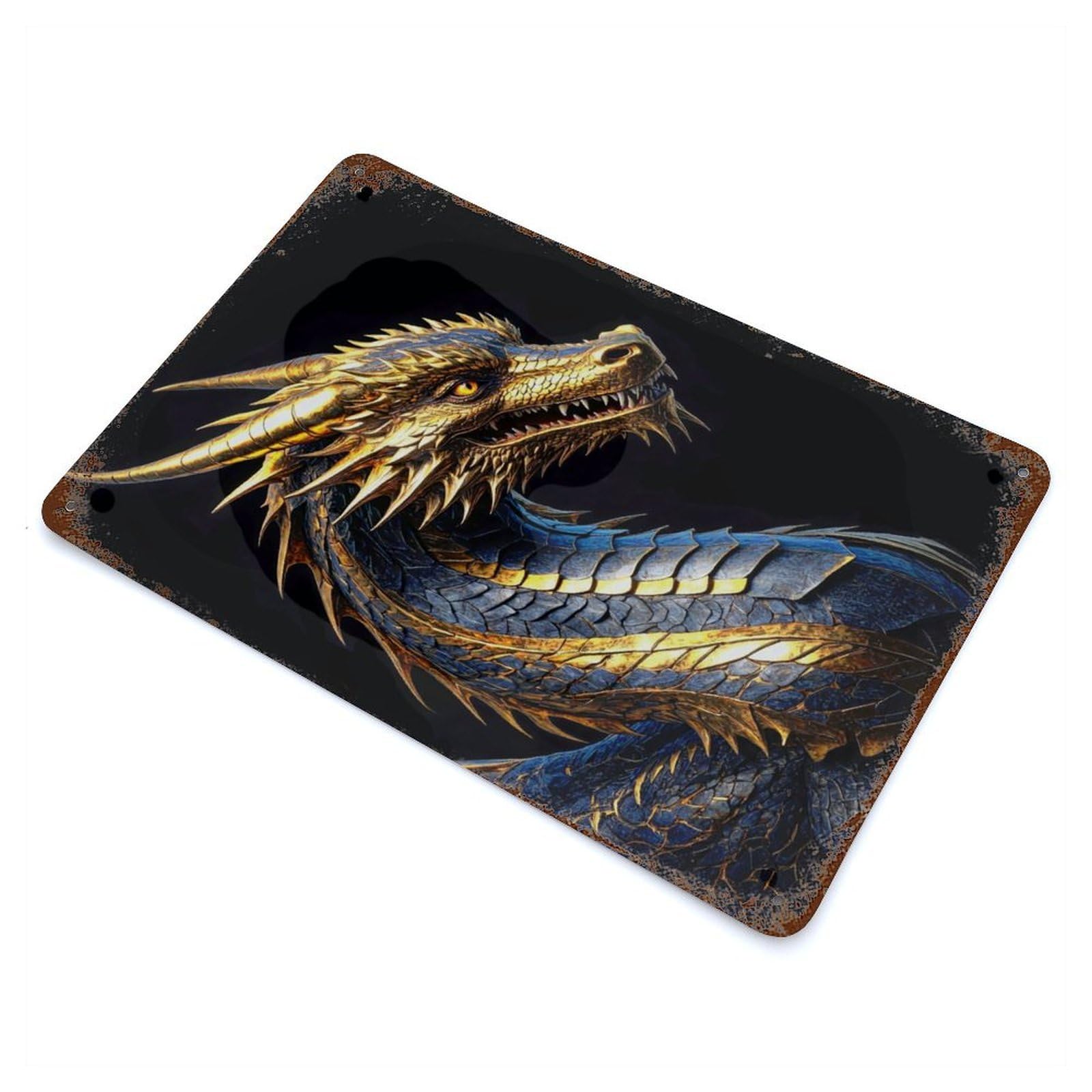 Sleek Dragon 11.8"x7.9" Rusty Metal Tin Sign, Novelty Wall Decor for Cafe, Home Bar And Lounge Decor