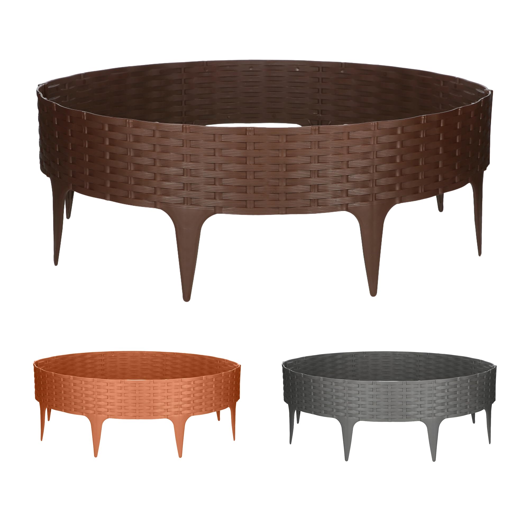 GARDENIX Bordo per aiuole in plastica, 3,9 m, effetto rattan, 5 moduli, bordo per aiuole, colore marrone, bordo flessibile per aiuole, recinzione da giardino, palizzata in rattan, bordi per aiuole