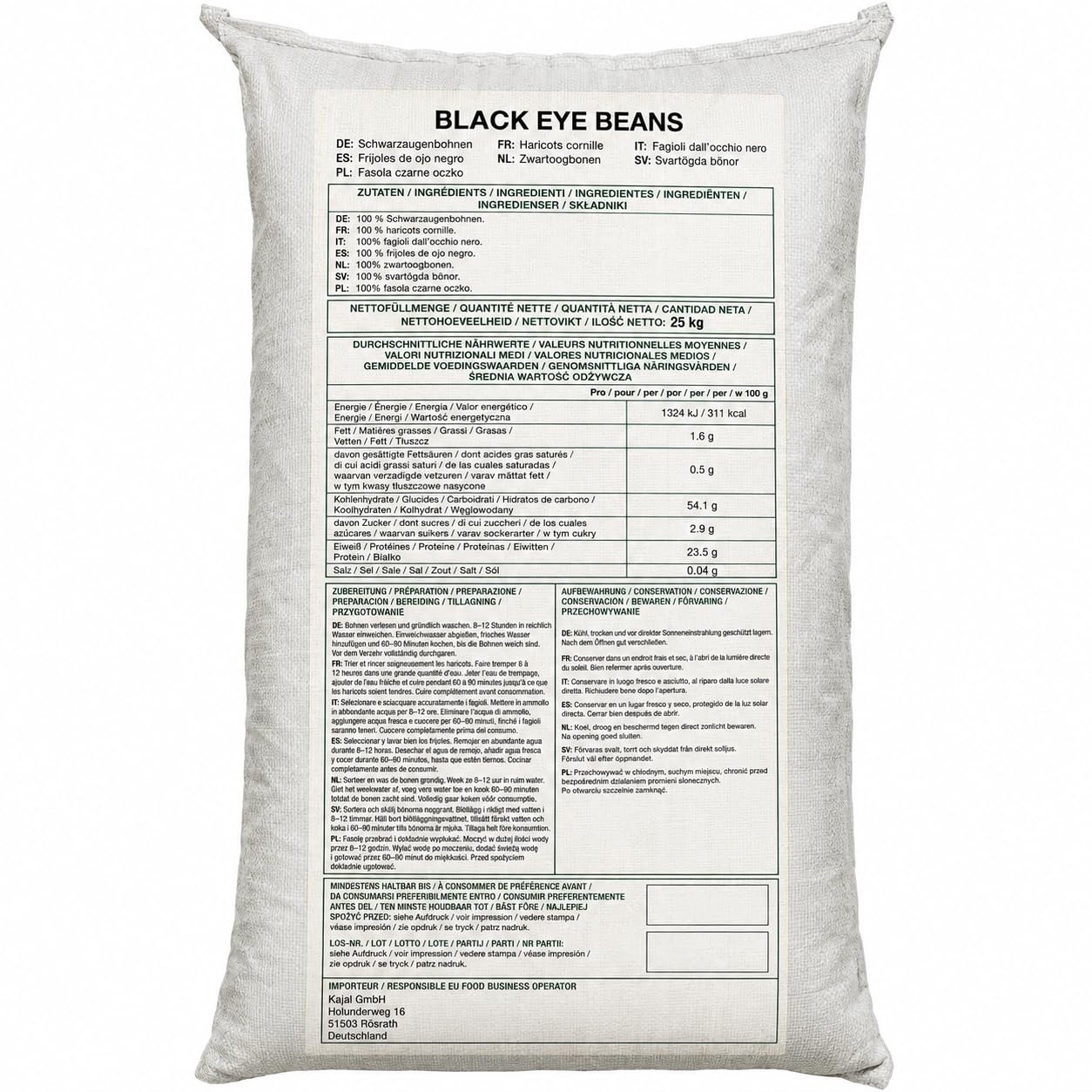 Black Eye Beans 25kg - Fagioli dall'occhio secchi di alta qualità per insalate, stufati e contorni | Ricchi di proteine, fibre e nutrienti; ideali per un'alimentazione sana met Kajal Sticker