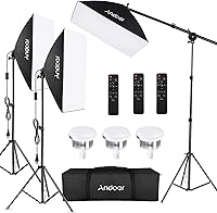 Andoer 85W LED Softbox Lighting Kit: 3-Pack 20x28" Bi-Color 2800-5700K Studio Lights with Remote, Boom Arm & Adjustable Stands for Portrait Photography