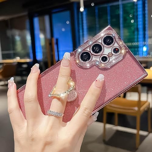Miniatura 6 de KERZZIL Funda protectora de TPU suave con purpurina y diamantes para mujer compatible con Samsung Galaxy (rosa, S23 Ultra)