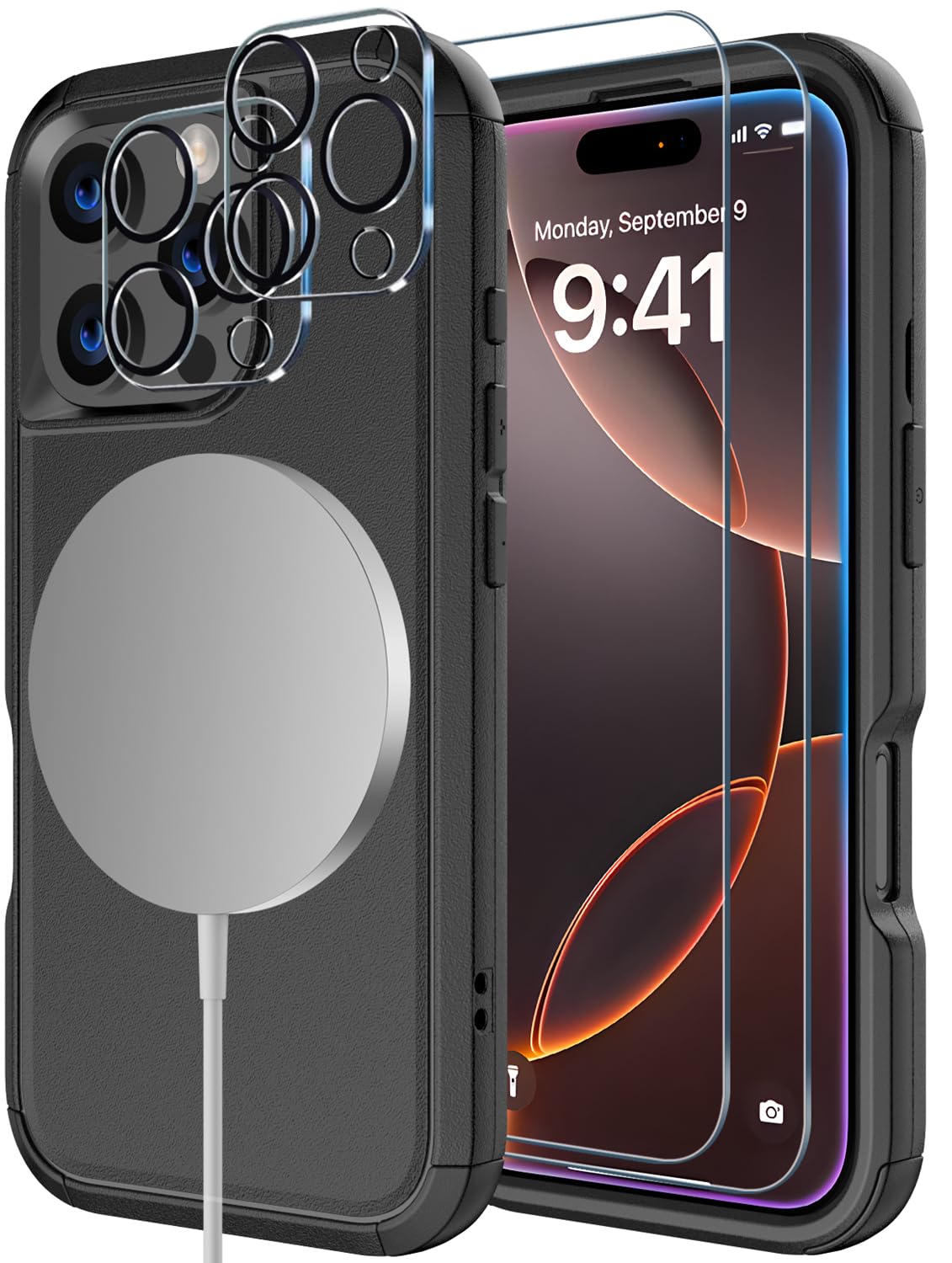 Diverbox for iPhone 16 Pro Max Case [Compatible with MagSafe][Shockproof] [Dropproof][Tempered Glass Screen Protector + Camera Protectors] Heavy Duty