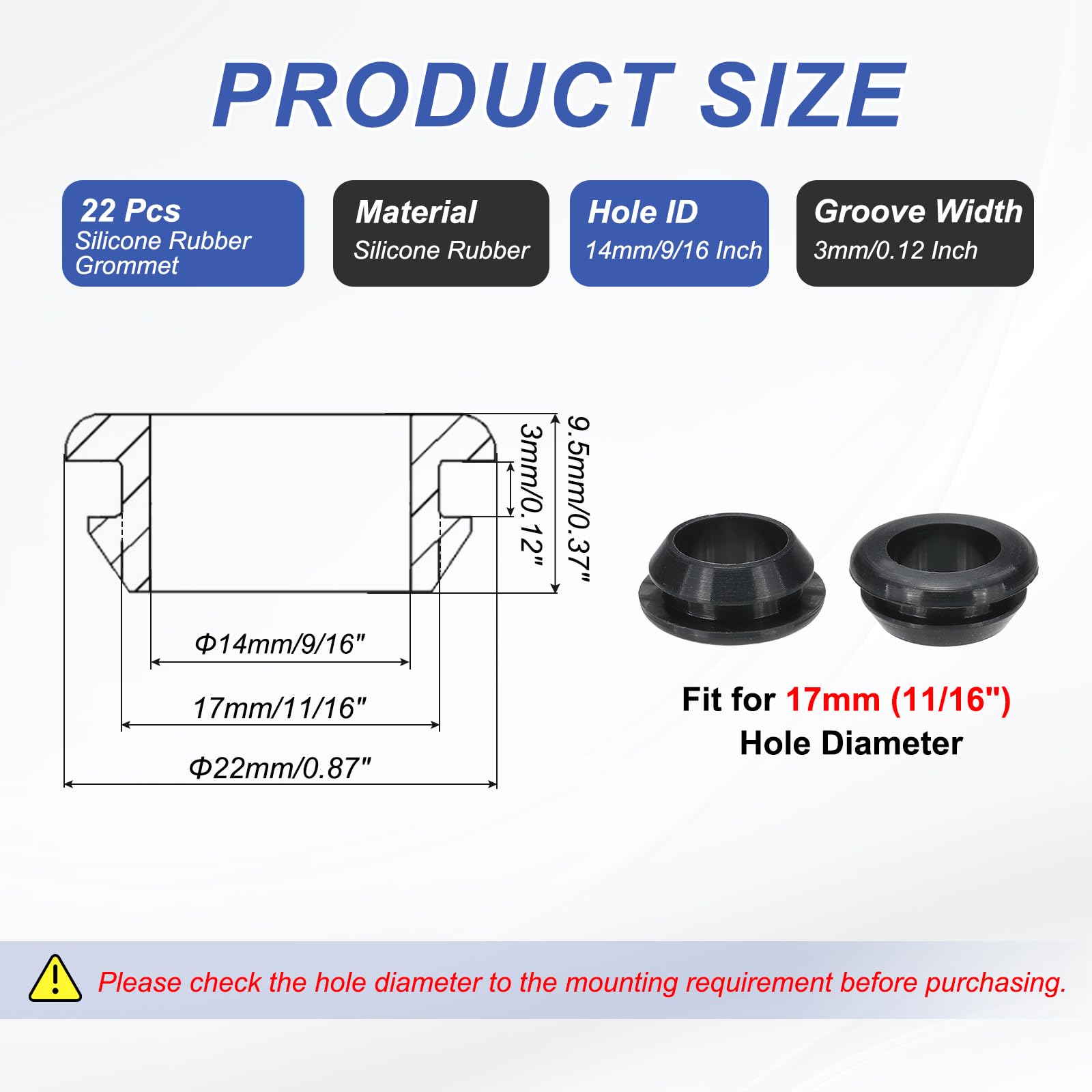PATIKIL Silicone Rubber Grommets, 22 Pcs 11/16"(17mm) Drill Hole - Image 2