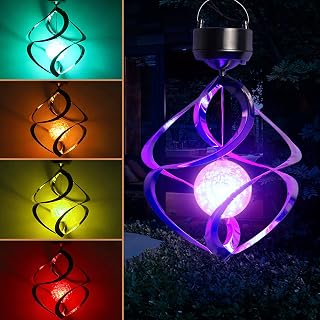 Solar Wind Chime Outdoor Indoor, Color Changing Led Solar Hanging Wind Chime Light, Colorful Decorative Mobile Waterproof Wind Chime Spiral Spinner Lamp for Home, Patio, Garden, Yard, Porch, Window