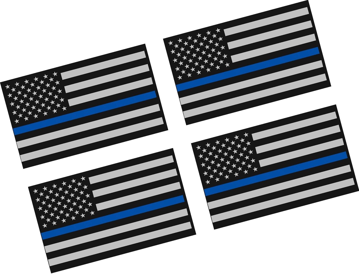 Thin Blue Line American Flag / 4 Pack / 2" Vinyl Vehicle Police Officer Support Graphic Decals