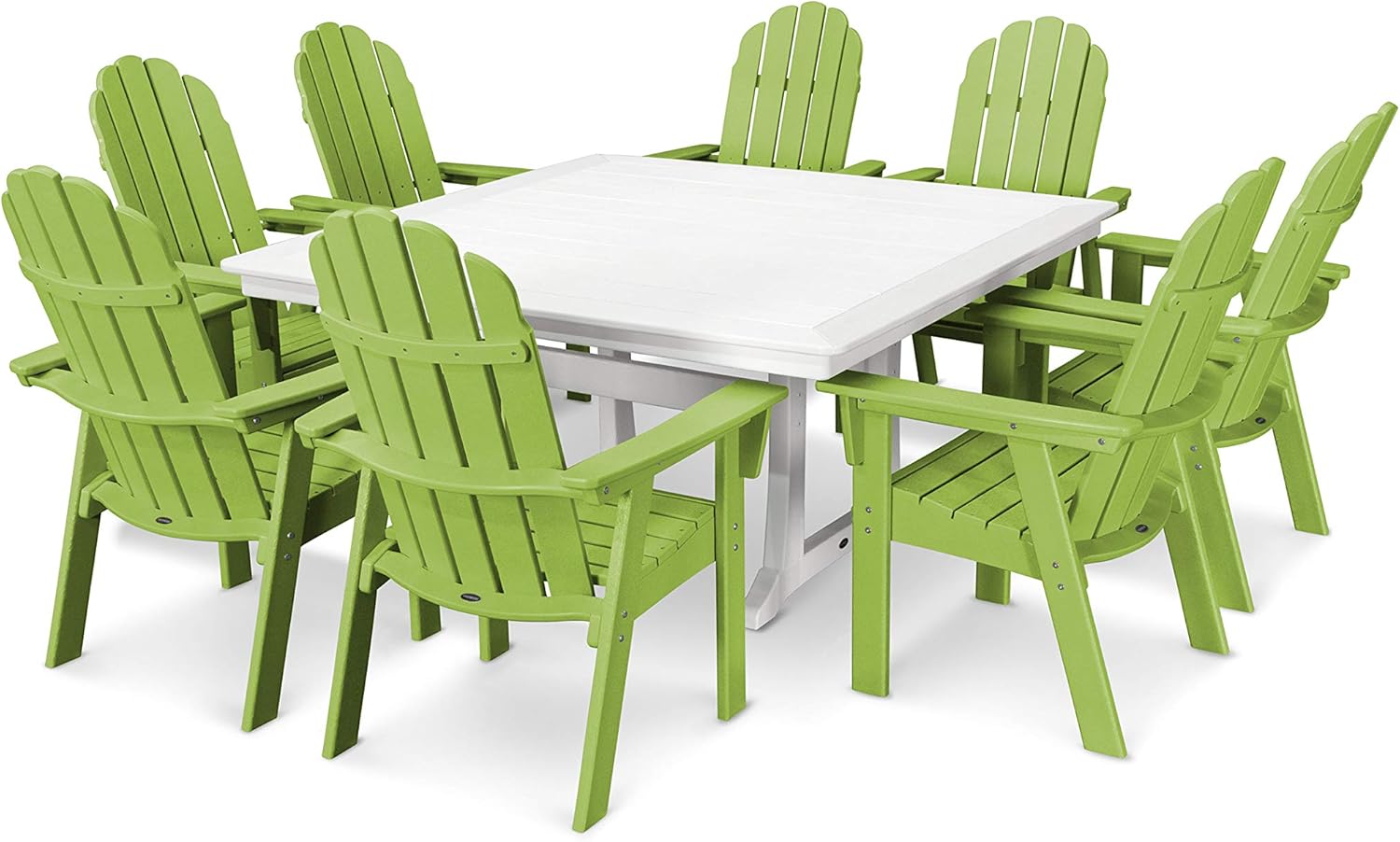 POLYWOOD® Vineyard Curveback Adirondack 9-Piece Nautical Trestle Dining Set in Slate Grey