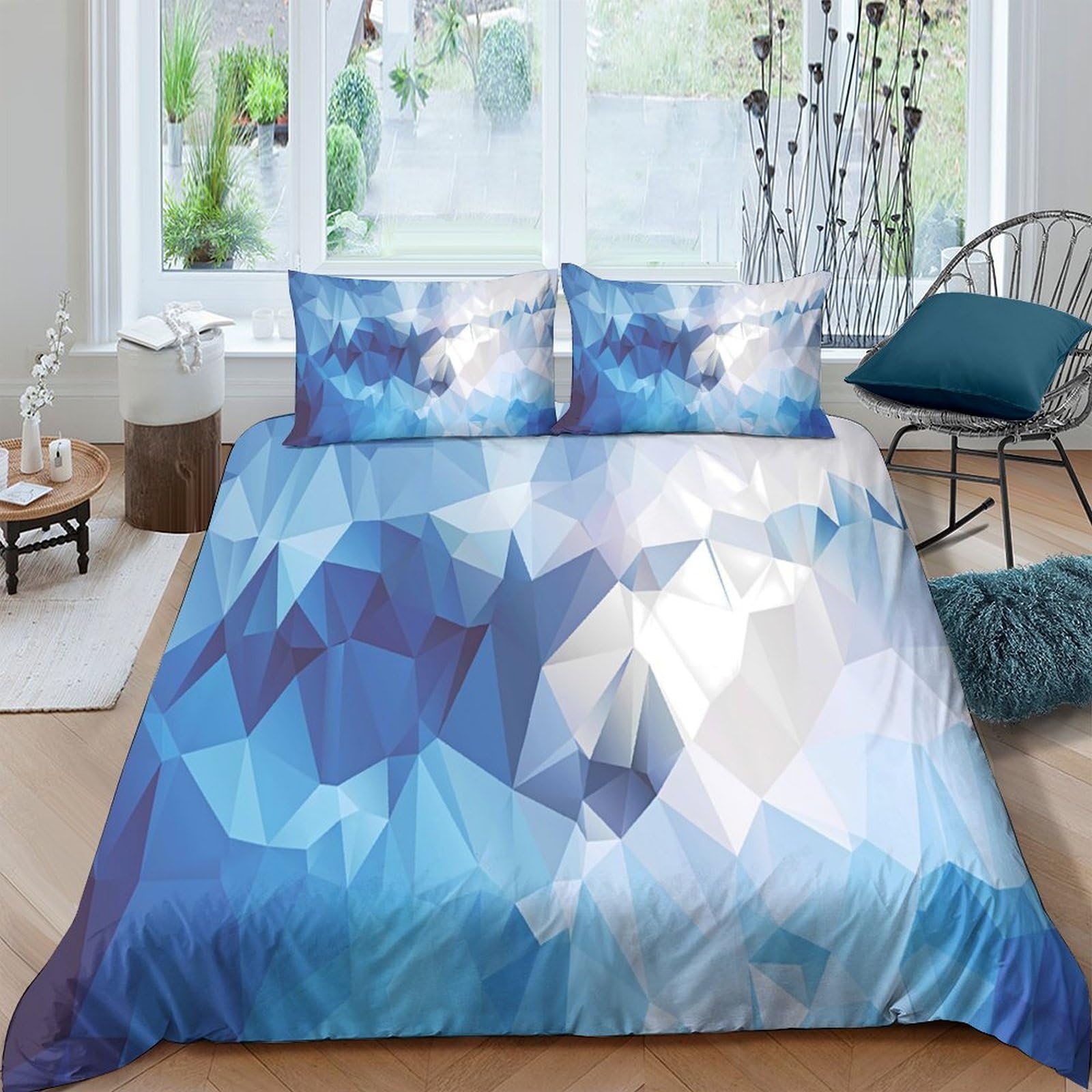 Ctjqhvkz Style-1 3D Printed Blue Geometric Fitted Sheet Microfiber Modern Abstract Art Mattress Cover For Bedroom Dorm Mattress Protector Single（135X200cm）