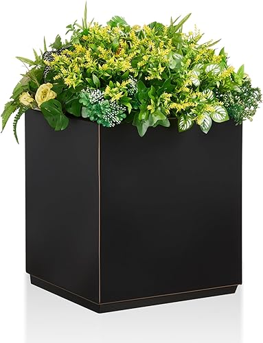 Wallowa Maceta metálica de cubo pesado, maceta grande negra para exteriores, 17 pulgadas de largo x 17 pulgadas de ancho x 20 pulgadas de alto, 24