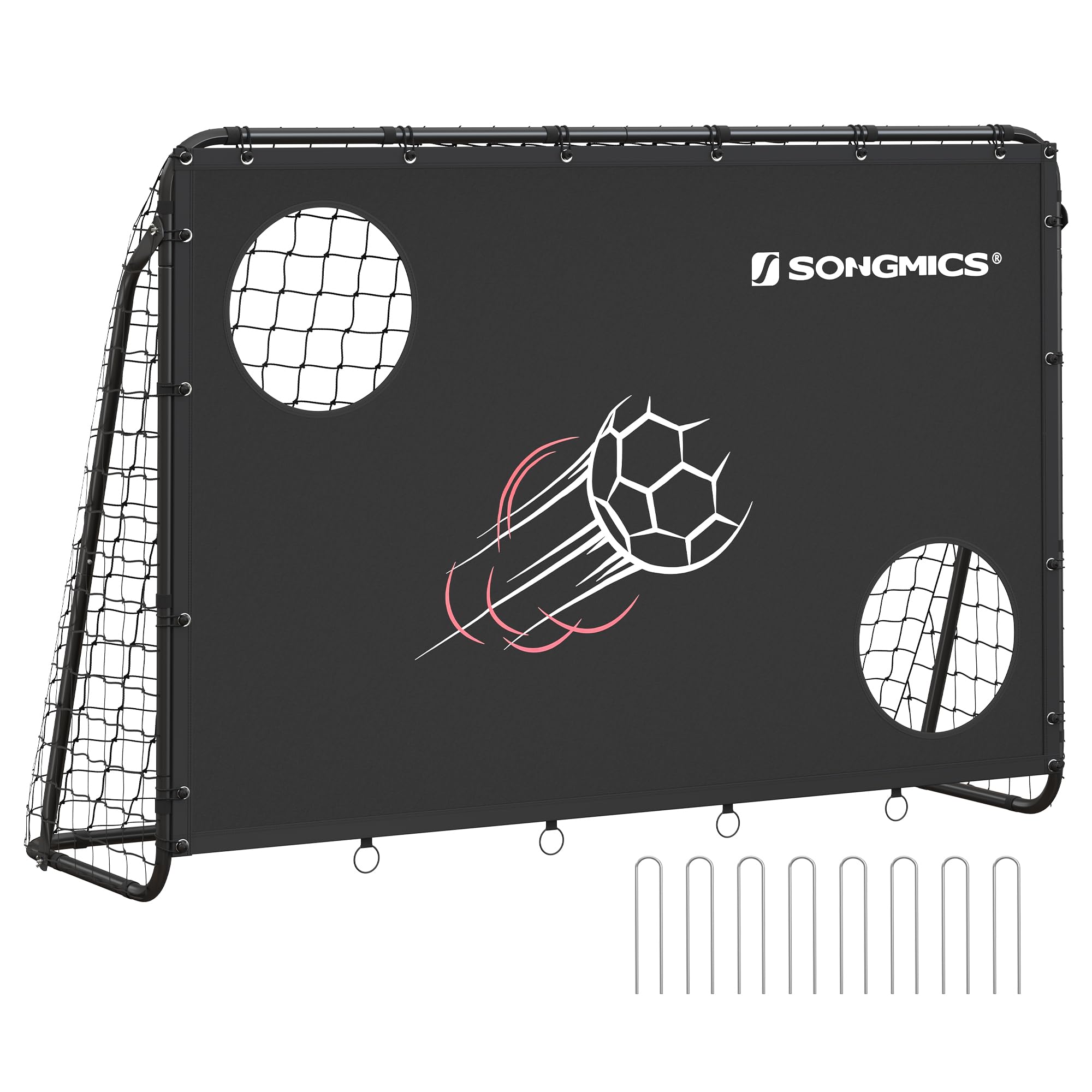 SONGMICS Fußballtor, mit Torwand, für alle Altersgruppen, Stahlrohre, PE-Netz, Outdoor, Garten, Strand