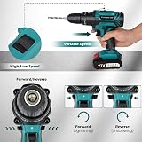 NUZEKY Cordless Drill Driver 21V: Powerful Cordless Drill Set with 2 Batteries 2.0Ah, 25+3 Torque, 24PCS Drill Bits, 2 Speed, LED Light for DIY Project - 5