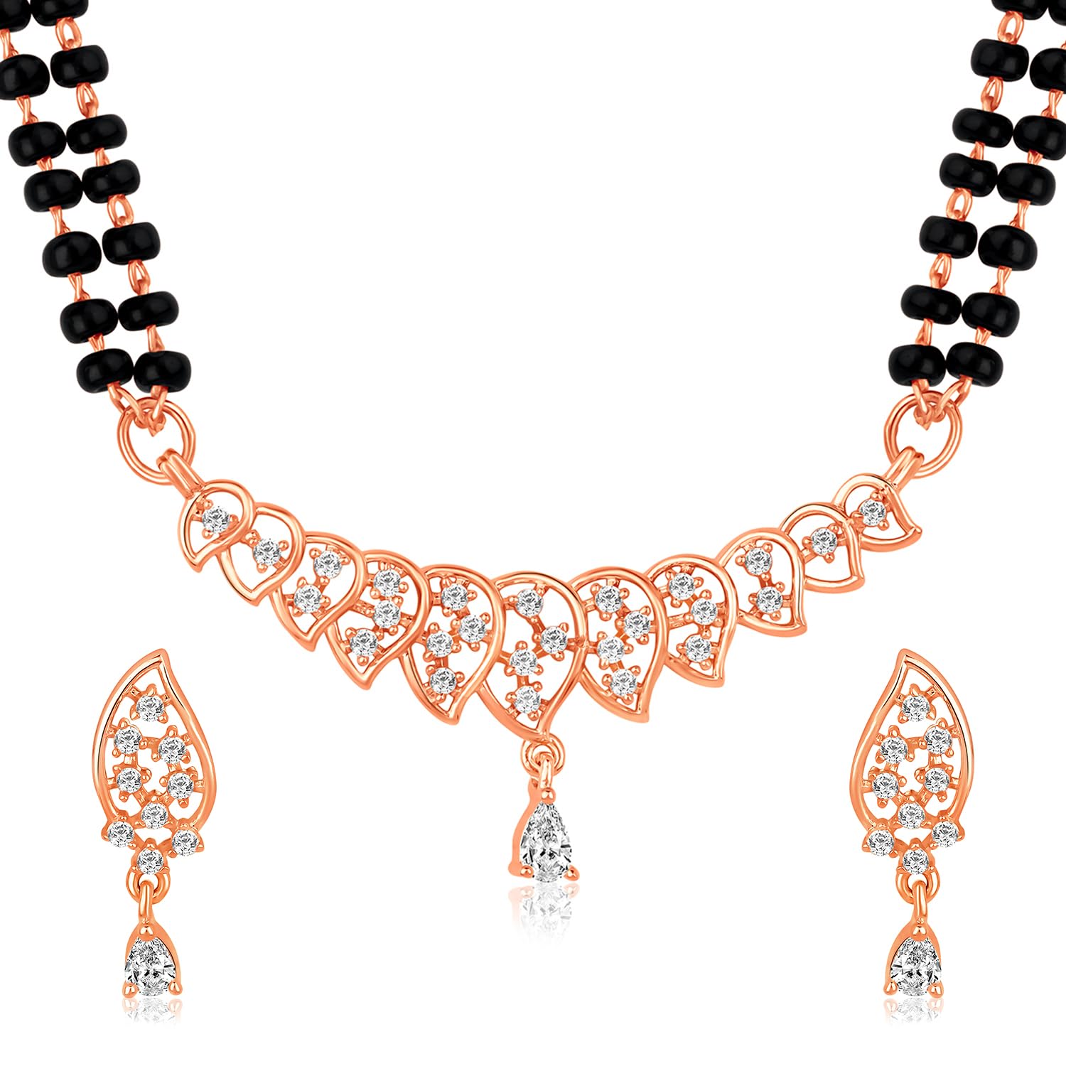 Cubic Zirconia Studded Mangalsutra Drop Earrings Stylish Jewellery Set for Women