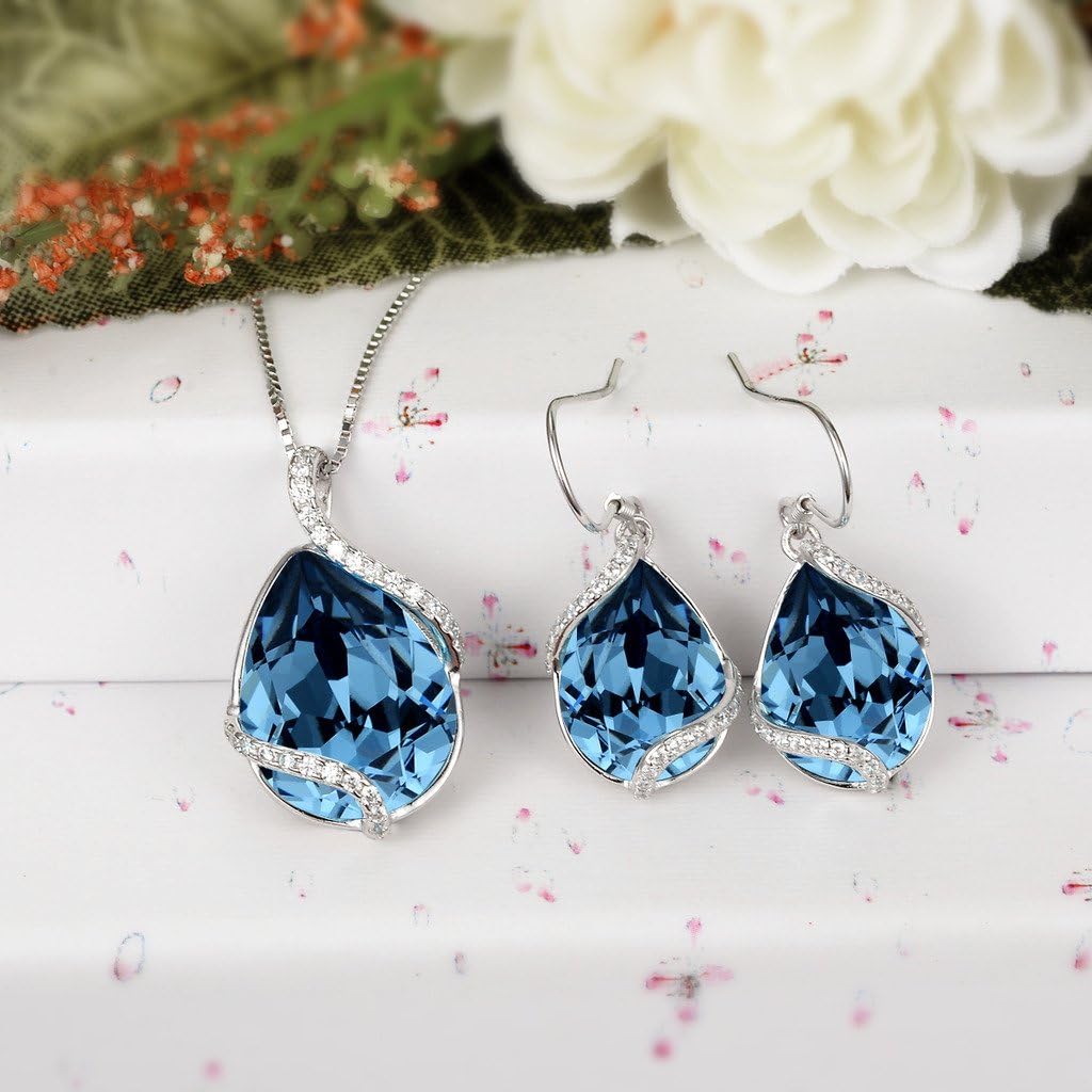 EVER FAITH 925 Sterling Silver Gift Jewelry for Women CZ Twist Teardrop Adjustable Pendant Necklace Earrings Set - Image 3