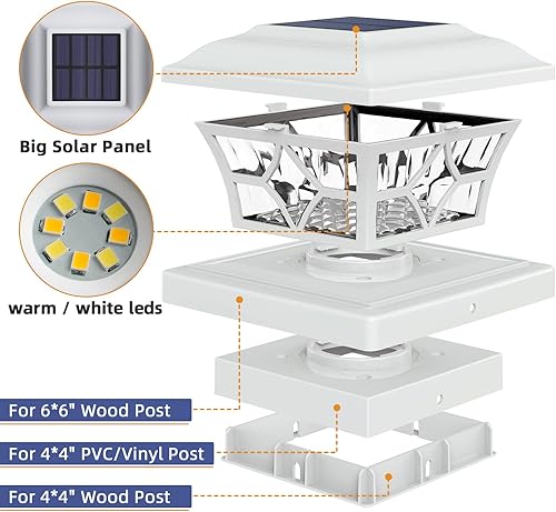Miniatura 5 de APONUO Paquete de 8 luces solares para tapa de poste con batería de 1000 mAh, para vallas de 4 x 4, 5 x 5, 6 x 6, tamaño más grande y más duradero,