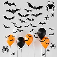 Vista 7 de 68 piezas de decoración de pared de murciélago con 68 decoraciones de araña y murciélago de Halloween, decoraciones de murciélagos de Halloween