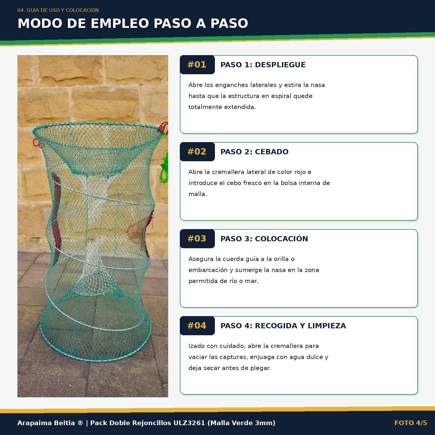 Lot de 2 rondelles Nasas EVIA crabes et pieuvres | Eau douce et salée | Diamètre 60 x 32 cm Maille verte 3 mm Pêche aux crustacés | Pack de 2 unités | Télescope pliable