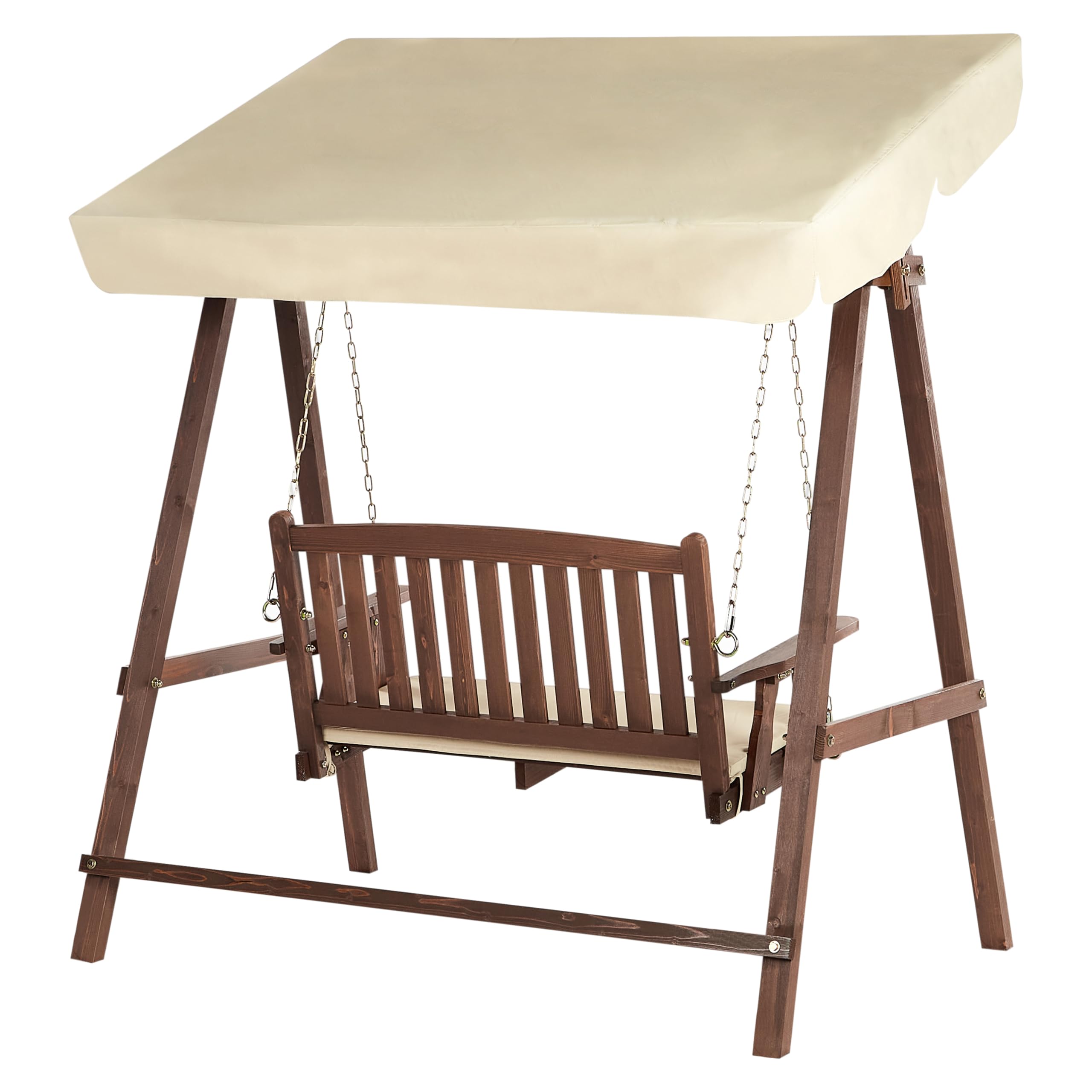 Dondolo da Esterno in Legno e Tessuto beige 2