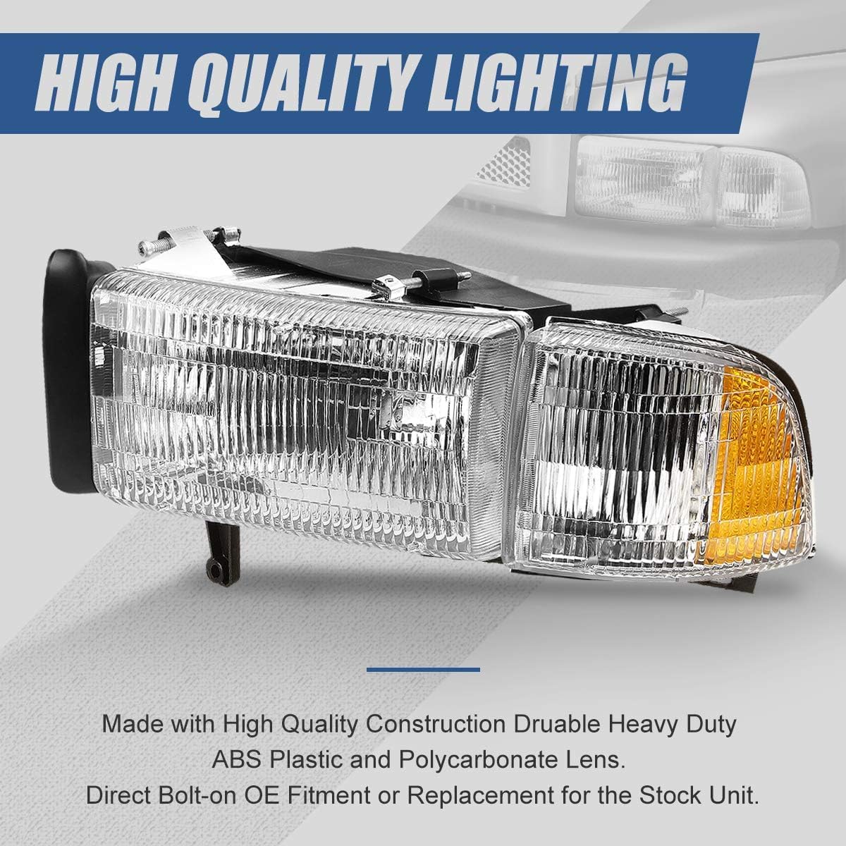 Headlights Compatible With 1994-2002 Dodge Ram 1500 2500 3500 Left & Right Side With Corner Lights