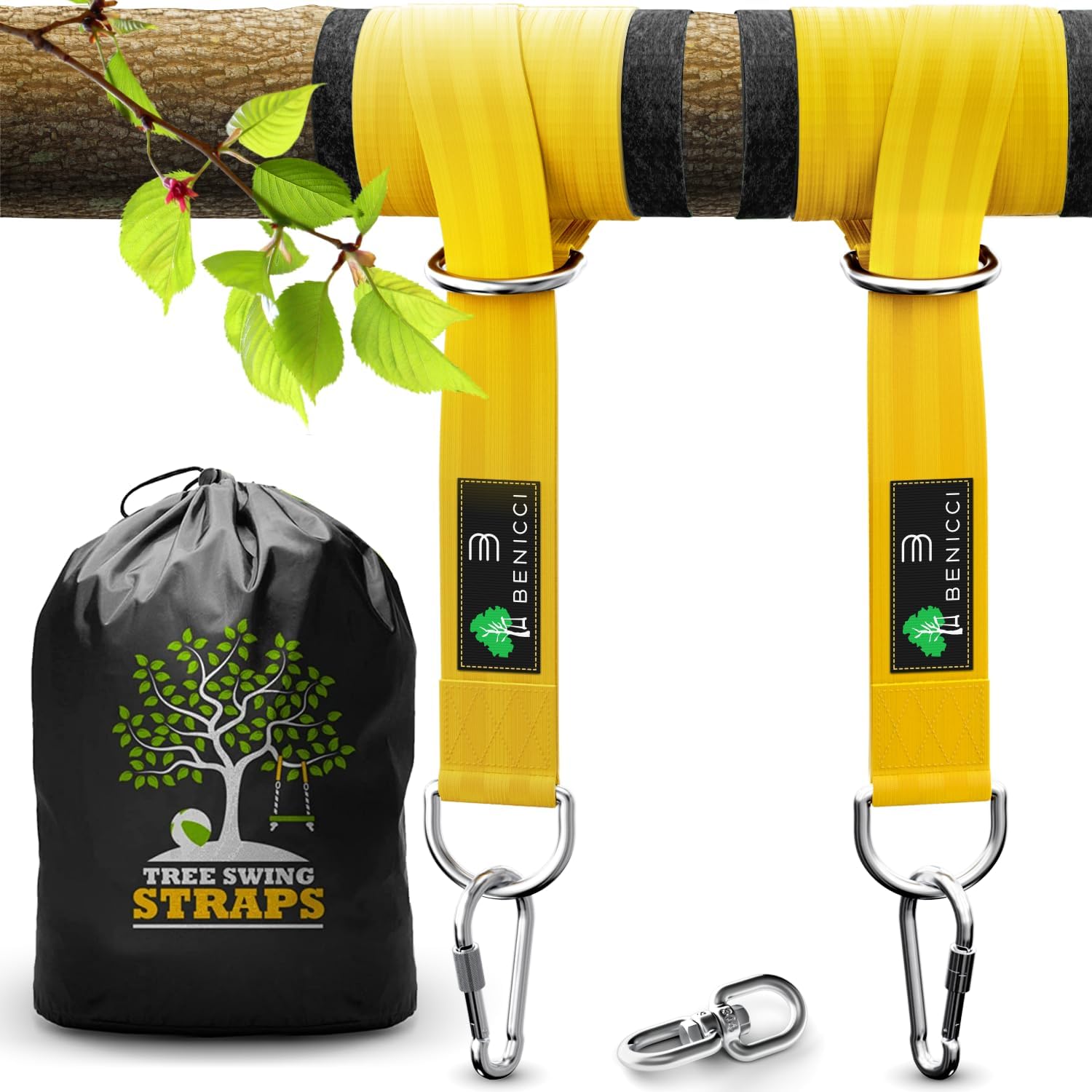 - Safe Tree Swing Hanging Kit (Set of 2) - 10ft Long Straps with Two Alloy Carabiners and 2200 Lb Breaking Strength - Easy & Fast Installation for All Types of Swings and Children