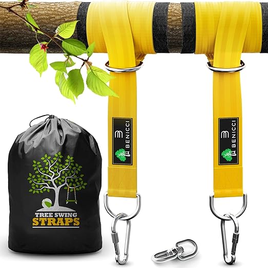 Safe Tree Swing Hanging Kit (Set of 2) - 10ft Long Straps with Two Alloy Carabiners and 2200 Lb Breaking Strength - Easy & Fast Installation for All Types of Swings and Children