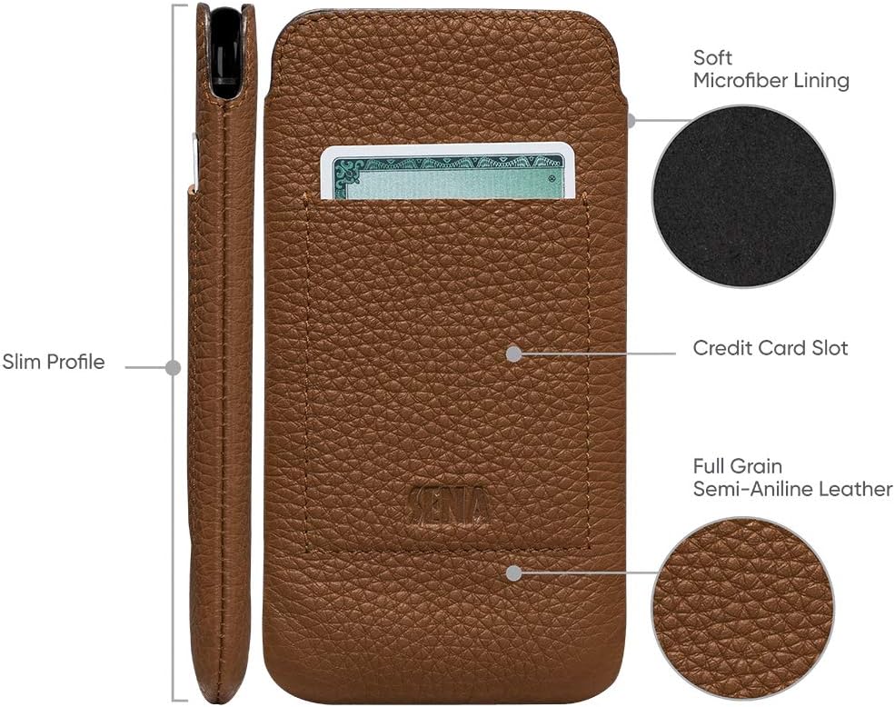Black Friday Sale 2022 Sena UltraSlim Leather Wallet Sleeve Cell Phone Case for iPhone Xs Max - Wireless Charging Compatible, Tan