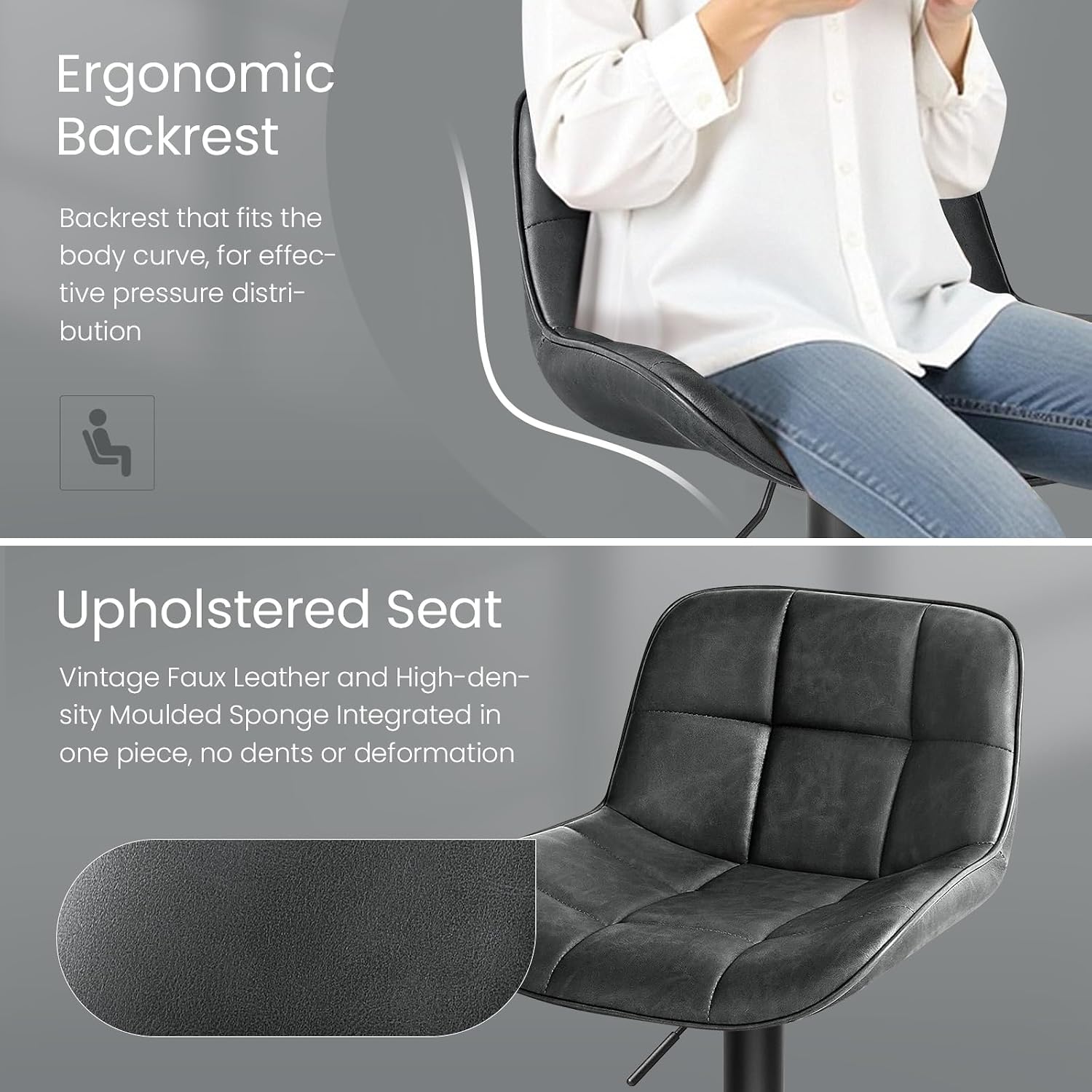 EUGAD Swivel Bar Stool with detailed dimensions