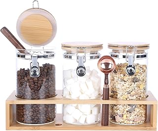 KKC Glass Airtight Coffee Bean Storage Containers for Counter,Ground Coffee Holder Jars,Airtight Glass Countertop Storage ...