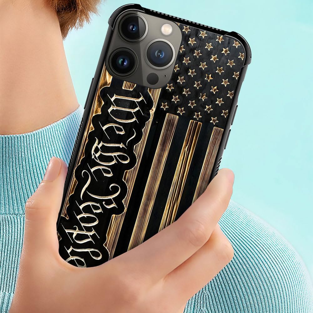 DAIZAG Compatible with iPhone 15 Pro Case,All-Round Protection Shockproof Anti-Scratches TPU Cover,Cases for Man Woman-We The People USA Flag Wood Grain American Flag - Image 5