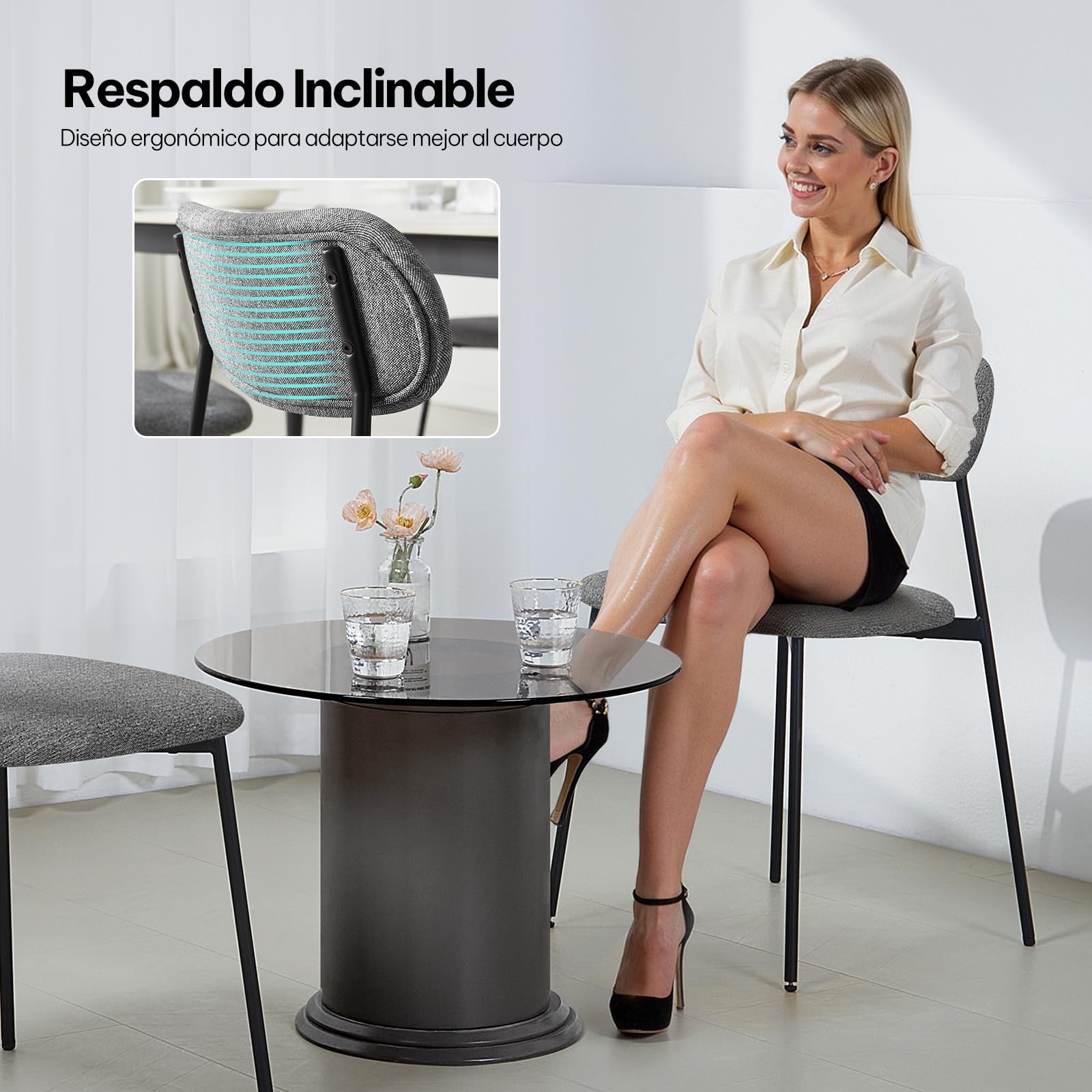 Lestarain 4X Sillas Comedor con Respaldo, Sillas Cocina con Asiento Tapizado, Sillas Modernas para Dormitorio, Salón y Cocina, Sillas Comedor Nórdicas, Lino, Gris Oscuro