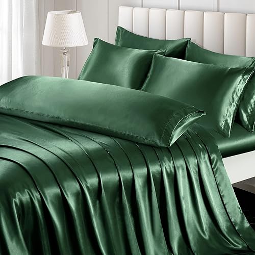 Miniatura 17 de Ersmak Juego de funda de edredón de satén de 6 piezas, tamaño matrimonial/queen, de lujo, con 1 funda de edredón suave, 4 fundas de almohada Queen