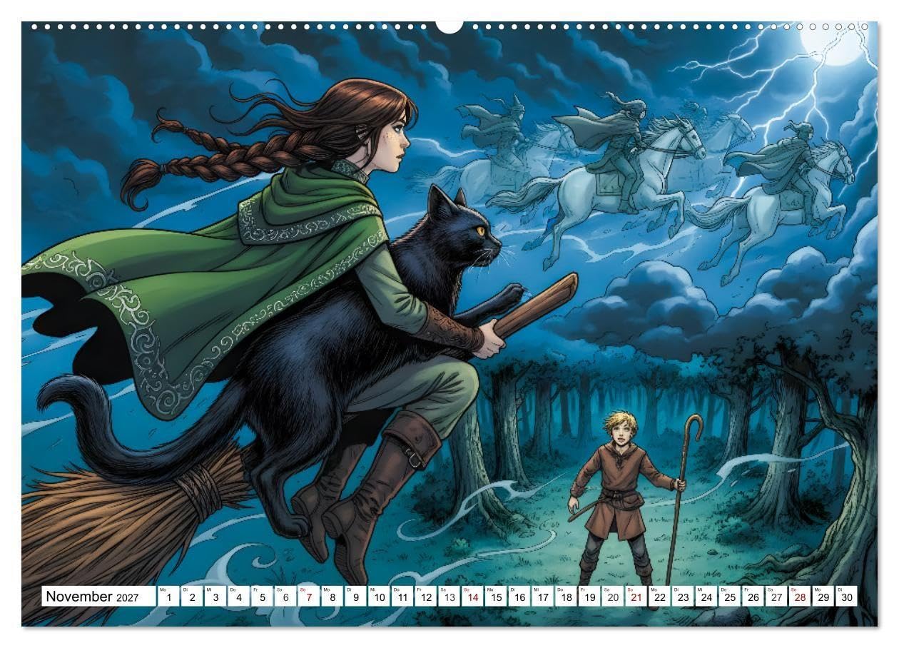 Die Walpurgisnacht - Alruns großes Hexenabenteuer (Wandkalender 2027 DIN A2 quer), CALVENDO Monatskalender: Eine fantasievolle, kind- und ... Überlieferungen neu erzählt. (CALVENDO Kunst)