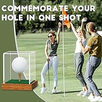 Vista 3 de JupDec Vitrina para pelotas de golf con soporte de recuerdos de acrílico transparente en forma de cubo con base de madera y tee, caja