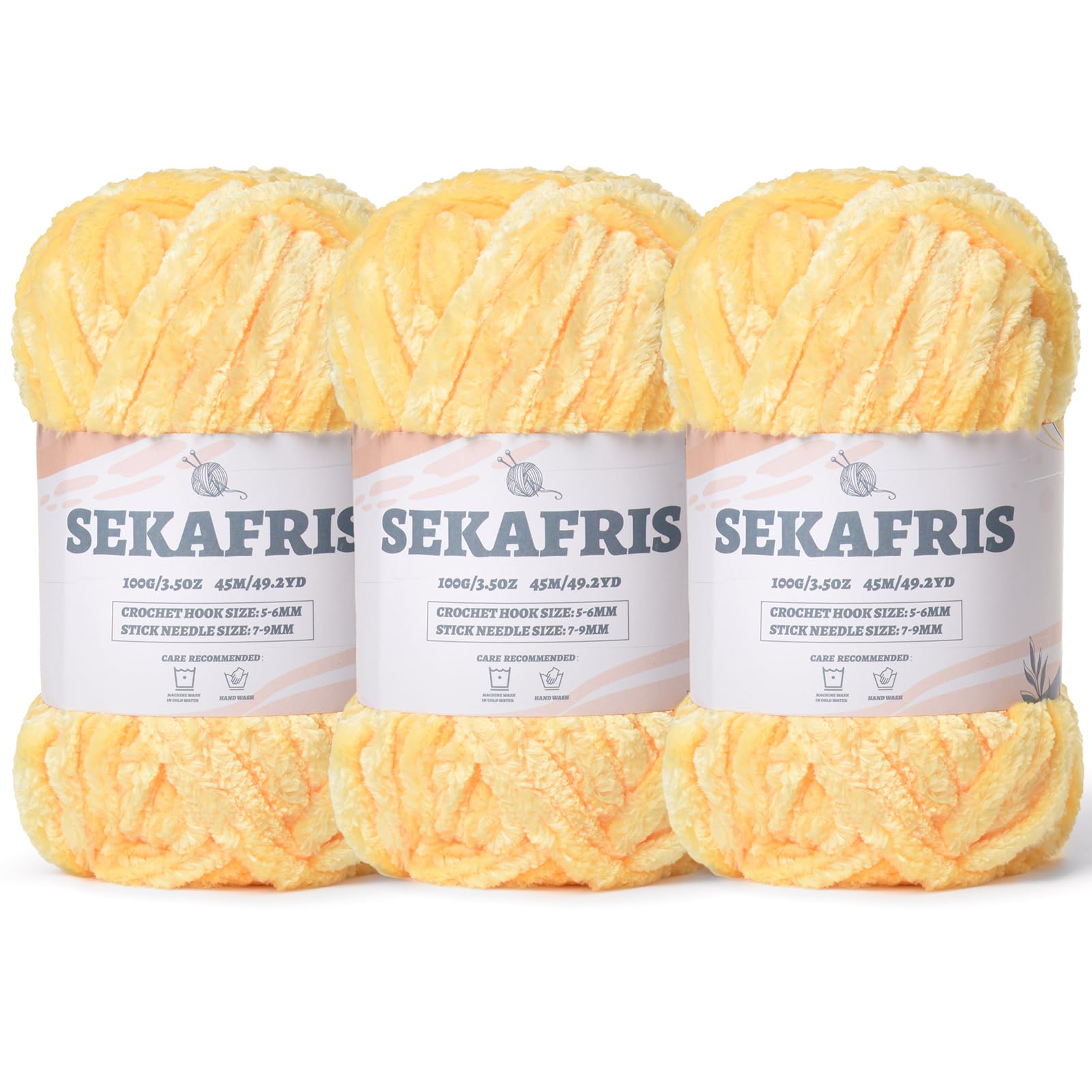 Chenille Velvet Soft Yarn Light Yellow 3 Pack