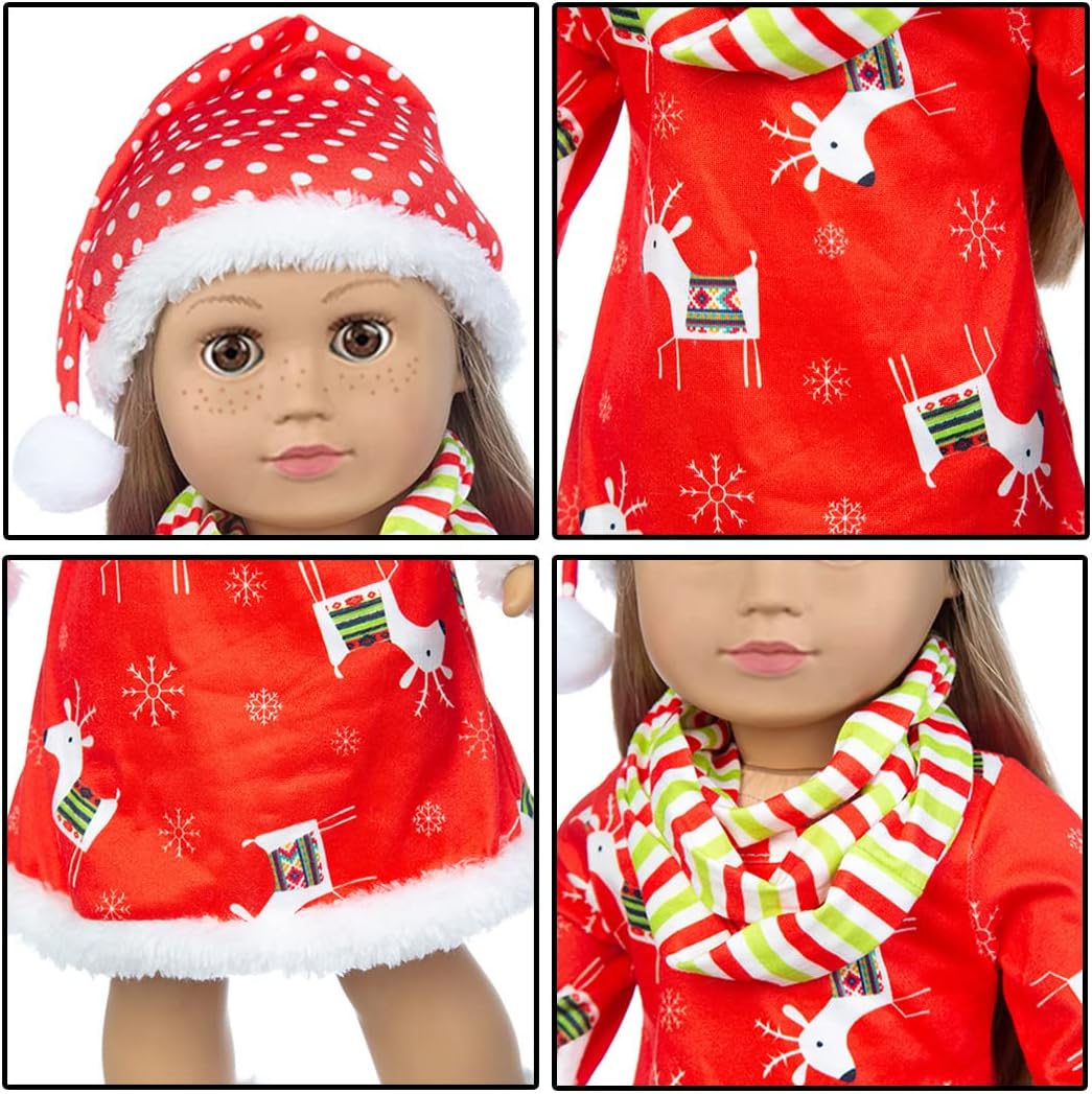iBayda 2 Sets Doll Clothes Accessories Include 2 Dress 2 Hats 1 Scarf and One-Pair White Boots for 18 inch Dolls