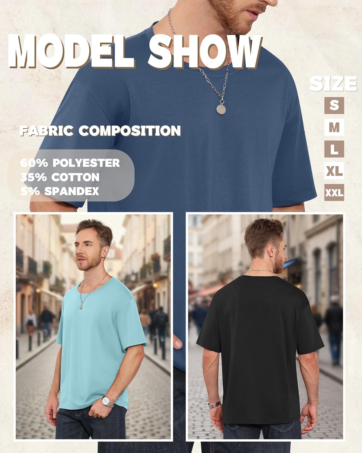 3 Pack Men's Oversized T-Shirts Short Sleeve Crew Neck Loose Fit Shirts Athletic Drop Shoulder Workout Basic Tees