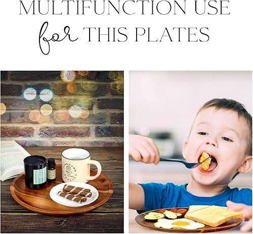 Miniatura 3 de FANICHI Platos de madera (juego de platos llanos de 4 a 11 pulgadas), platos redondos de madera de acacia, platos clásicos irrompibles, fácil