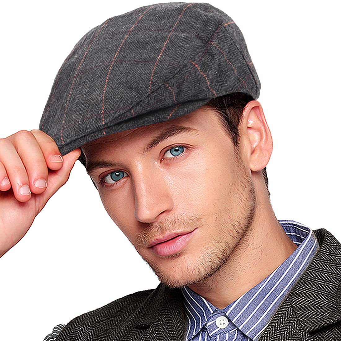 Men Ivy Gatsby Newsboy Cap - Classic Wool Blend Tweed Flat Cap Cabbie Hat Men