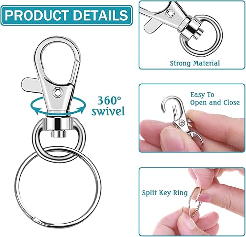 Miniatura 5 de 140 ganchos para llavero con llaveros, accesorios de llavero Flasoo con 70 cierres giratorios, gancho a presión y 70 llaveros para manualidades,
