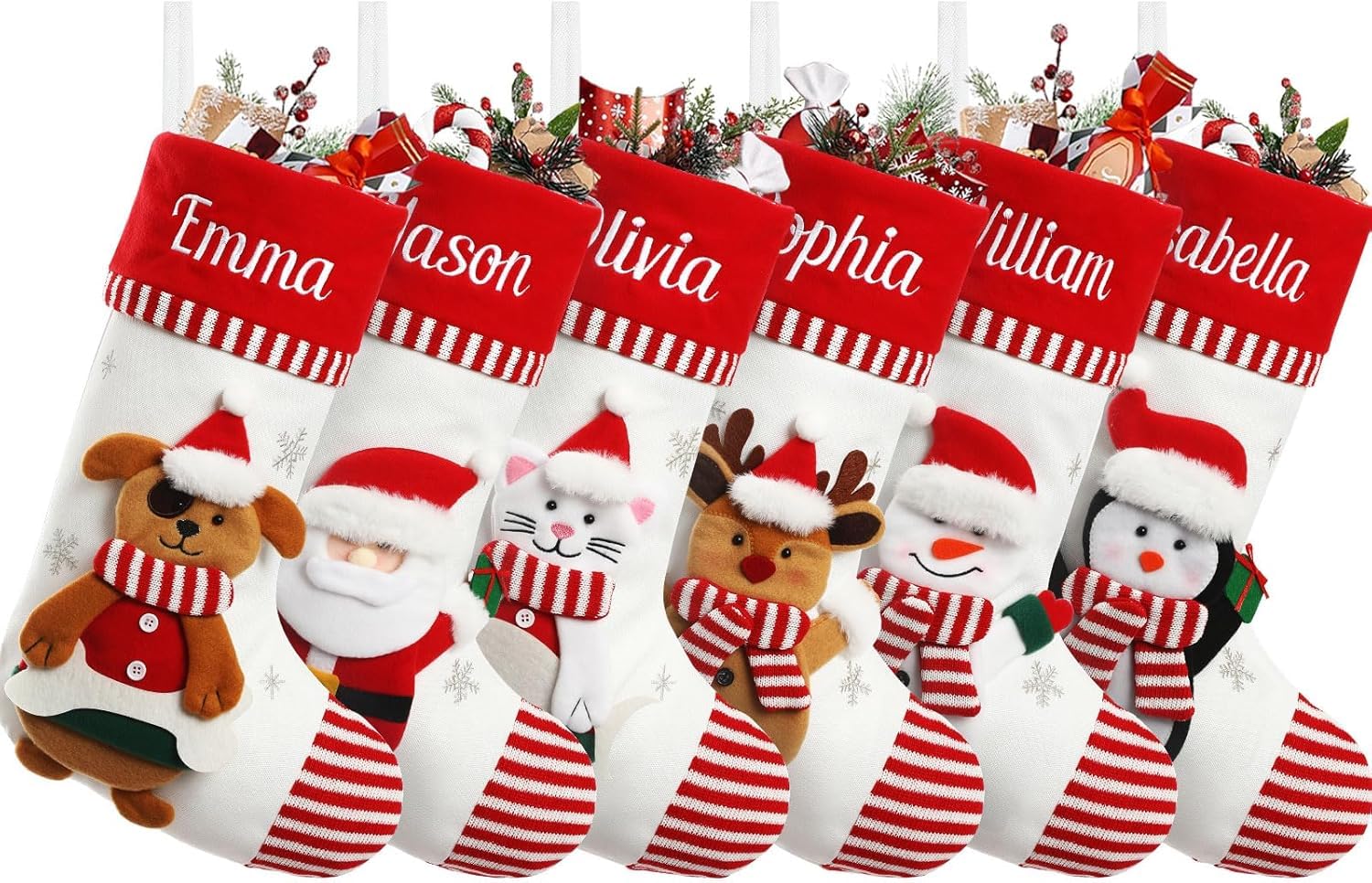 HoldOneLight Personalisierter Weihnachtsstrumpf mit Namen, Groß, 3D-Weihnachtsmotive, Nikolausstiefel zum Befüllen, Kamindekorations-Hängestrumpf