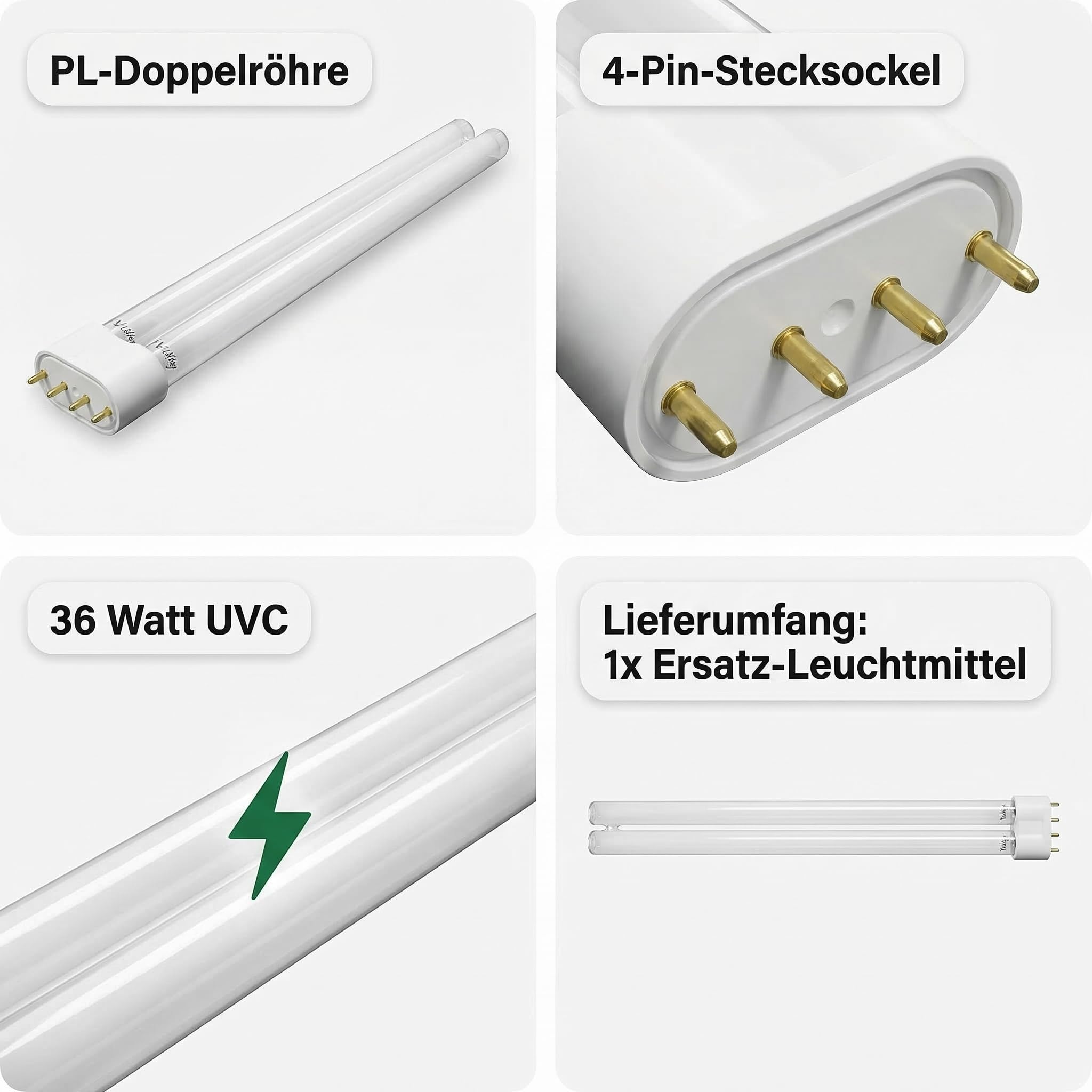 Pondlife UVC Lampe 36W, PL Ersatzlampe für UVC-Gerät/Teichklärer, 36 Watt UVC Leuchtmittel in PL-Doppelröhre mit 4-Pin-Stecksockel, für Teichfilter/UVC-Klärer