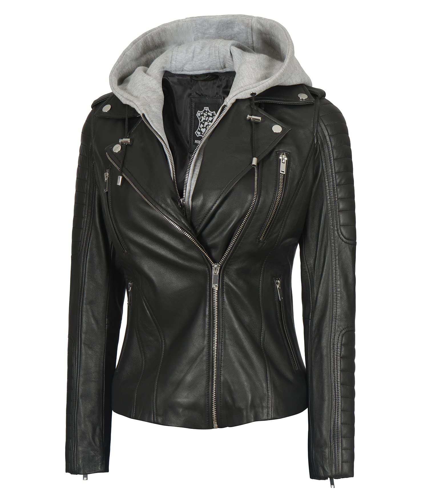 Leather hooded jacket for women Clearance