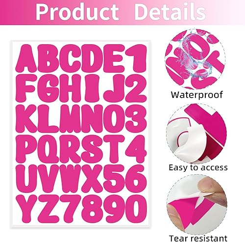 Miniatura 3 de Starboling Calcomanías de letras, 2 pulgadas, 16 hojas de calcomanías del alfabeto rojo rosa, calcomanías de vinilo autoadhesivas para números de
