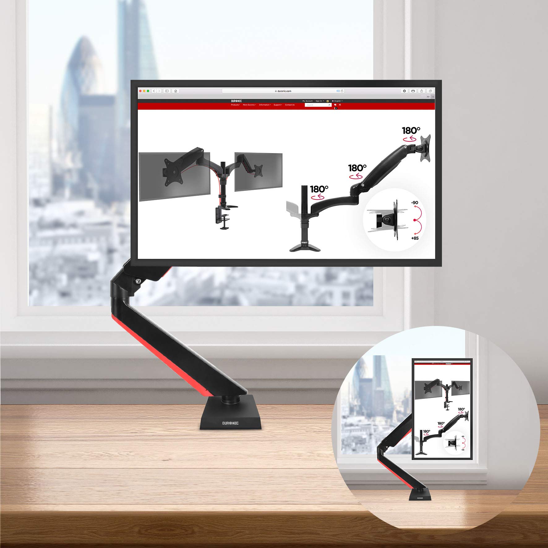Duronic DMGM5X1 Supporto Monitor per Monitor da 15"-32" | Supporto da scrivania con luci LED Rosse Integrate, Altezza Regolabile e orientabile, capacità 8 kg, VESA 75/100