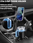 JOYTUTUS Porte-cups Support de téléphone pour voiture, Cellulaire de voiture Grand adaptateur long bras avec 360° Rotation compatible iPhone, Samsung & Tous les téléphones intelligents