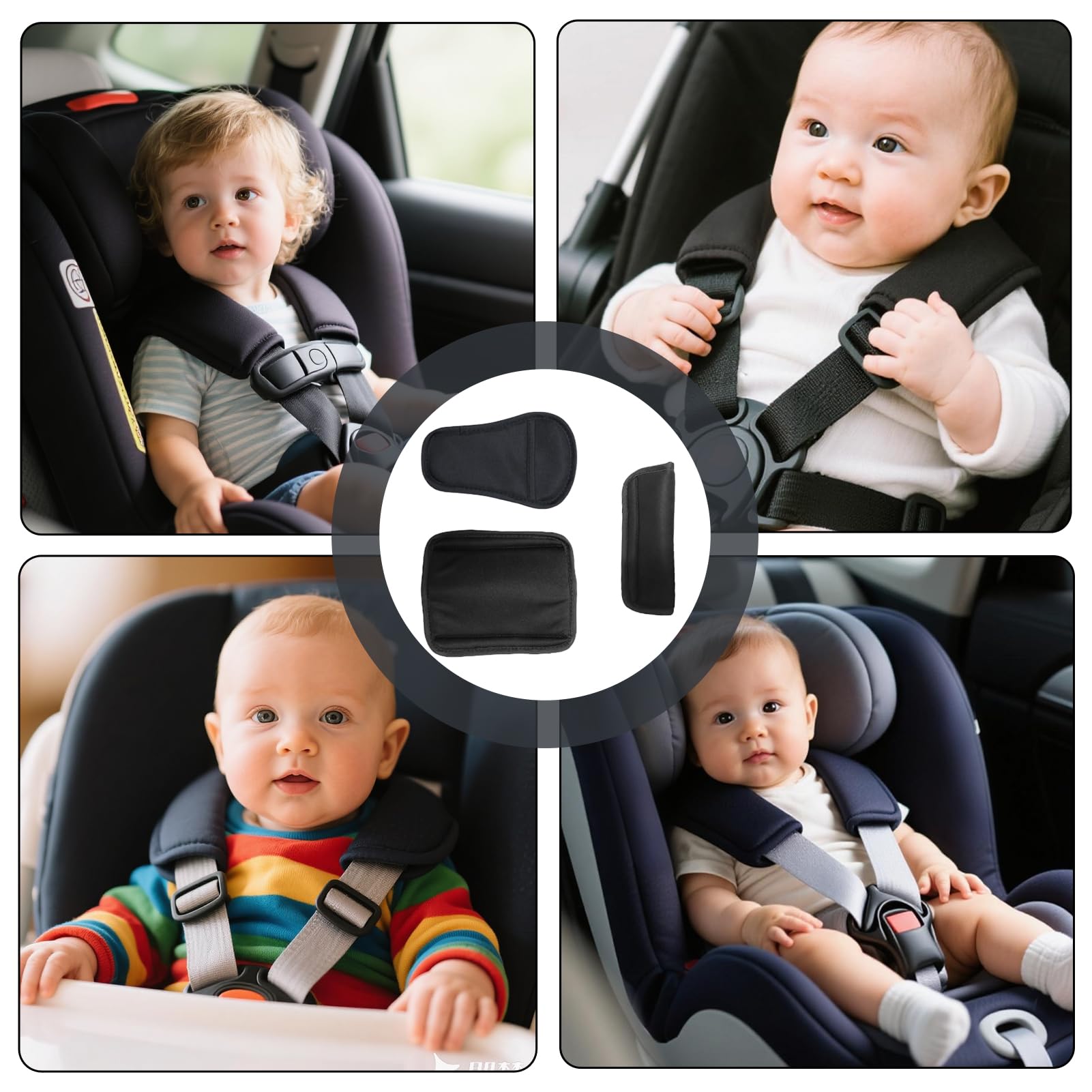 Set di 3 cuscinetti per cinture di sicurezza per bambini, cuscino universale Soft Seat Belt (nero)