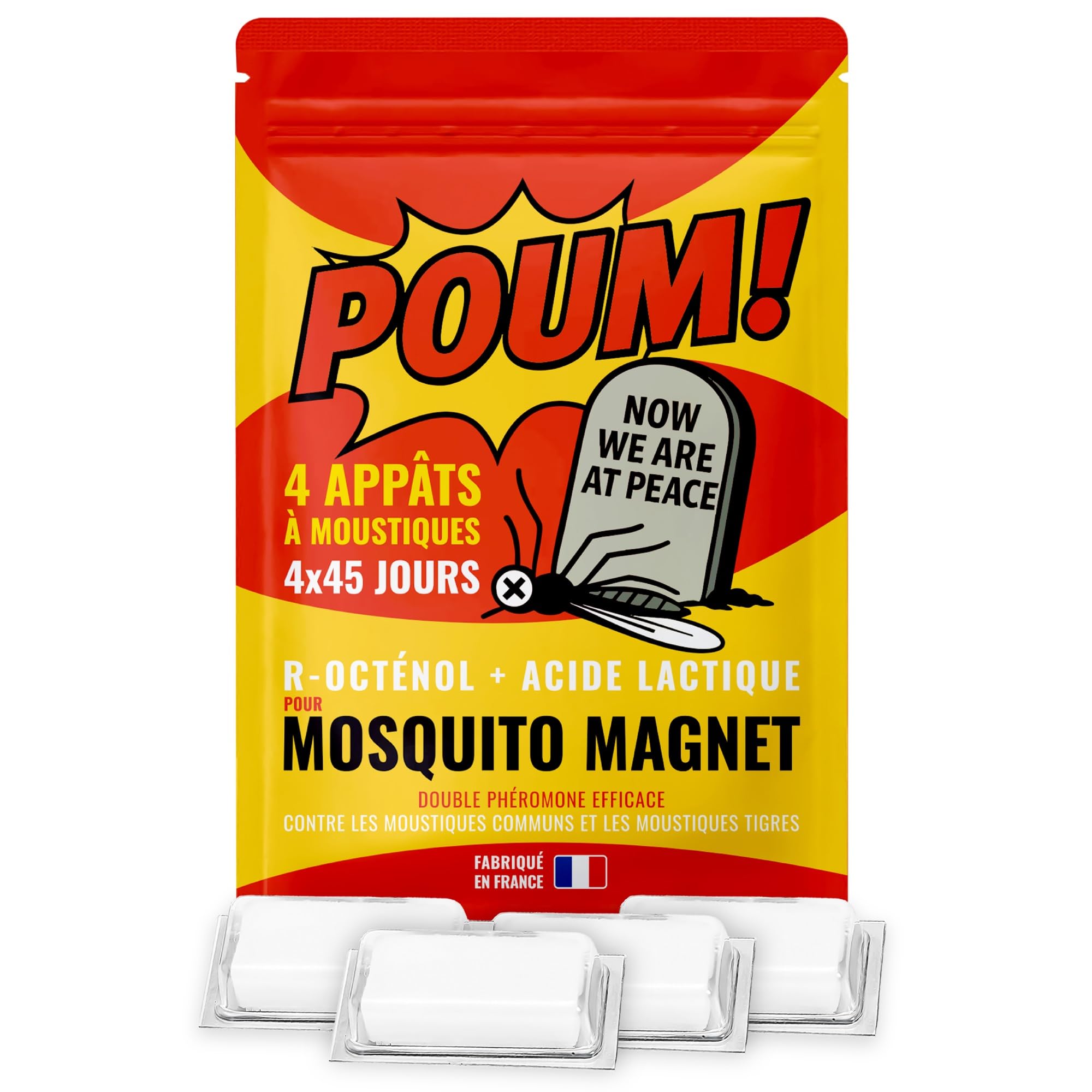 POUM 4 Appats Zanzare Compatibile Mosquito Magnet Double Feromone: Efficace su Zanzare Tigri e comuni grazie al R-Octenolo e all'acido lattico (=Atrakta). 4X 45 Giorni di efficienza